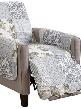 Furniture Chair Protector Set of Two, Green and Gray Patchwork Pattern, NWOT
